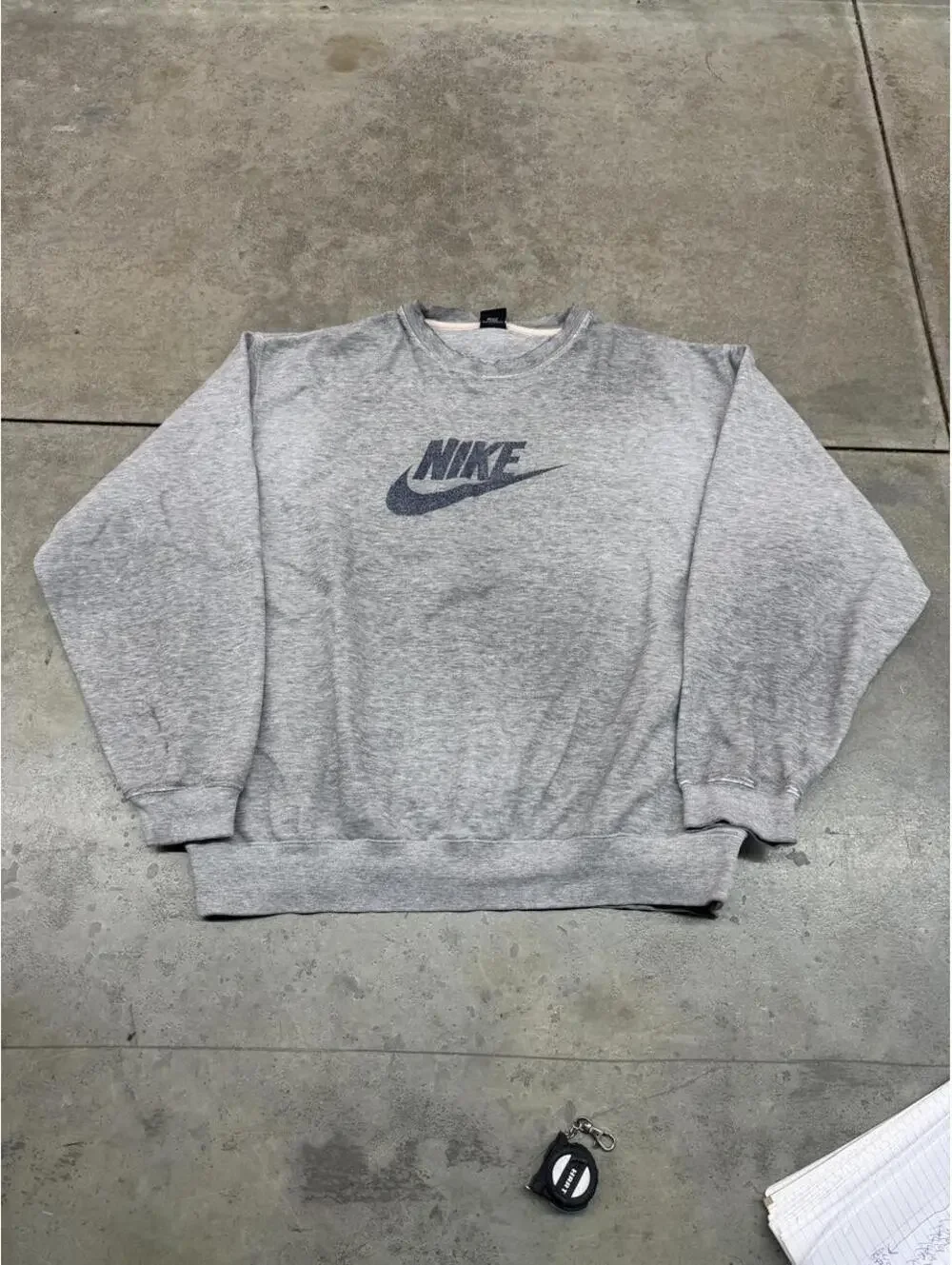 vintage nike grey and navy big swoosh crewneck size xxl